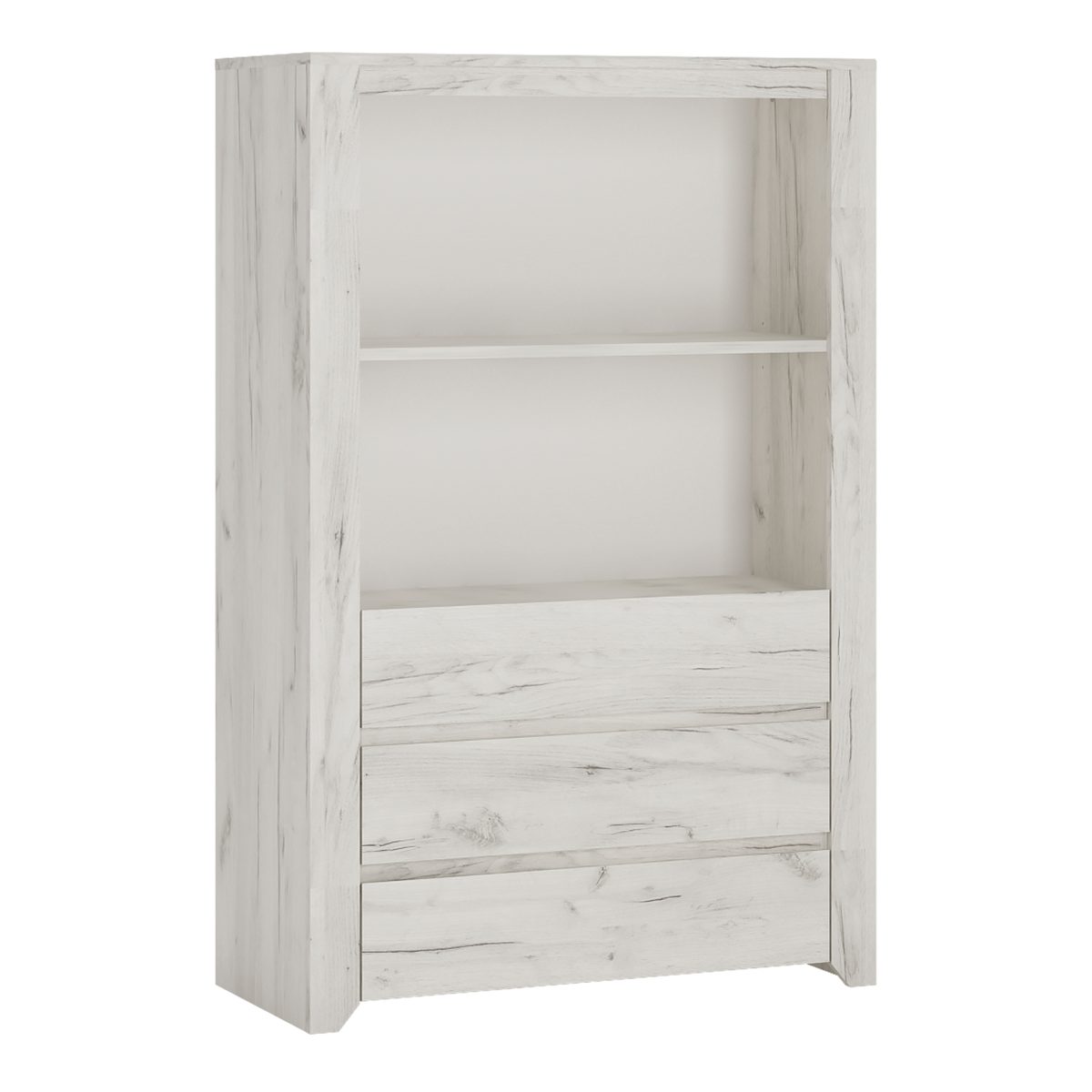 3 Drawer Cupboard with Open Shelf in White Craft Oak