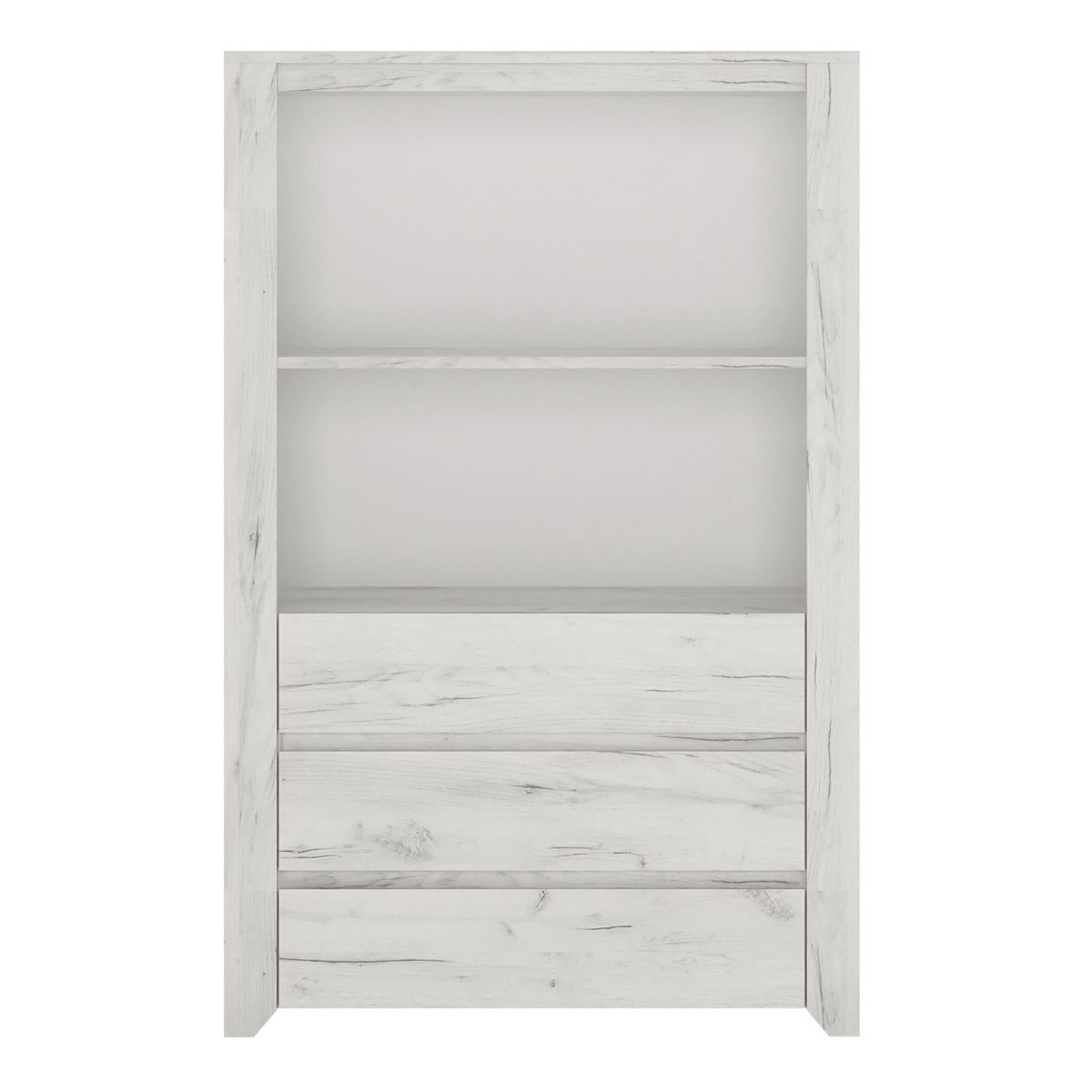3 Drawer Cupboard with Open Shelf in White Craft Oak