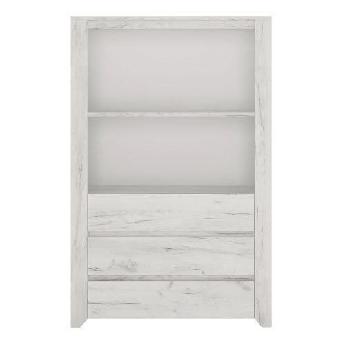 3 Drawer Cupboard with Open Shelf in White Craft Oak
