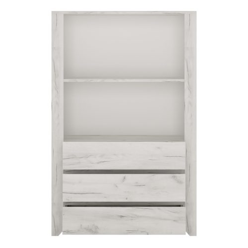 3 Drawer Cupboard with Open Shelf in White Craft Oak