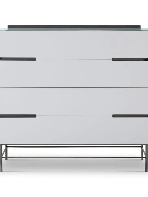 Alberto Matt White Four Drawer Wide Chest With Dark Chrome Frame