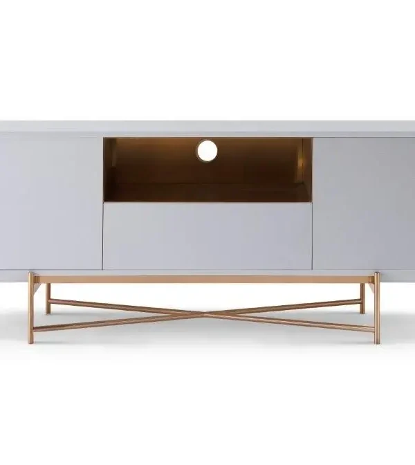 adriana large white media unit with rose gold legs